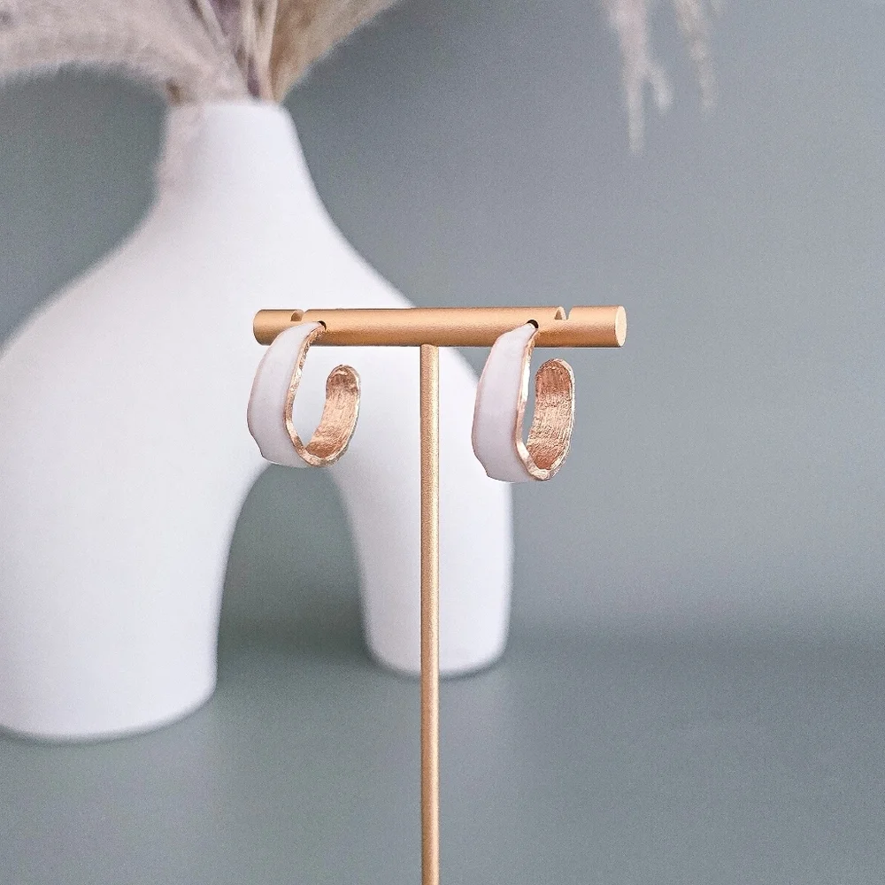 Stainless steel gold tone mother of pearl small hoop earrings new